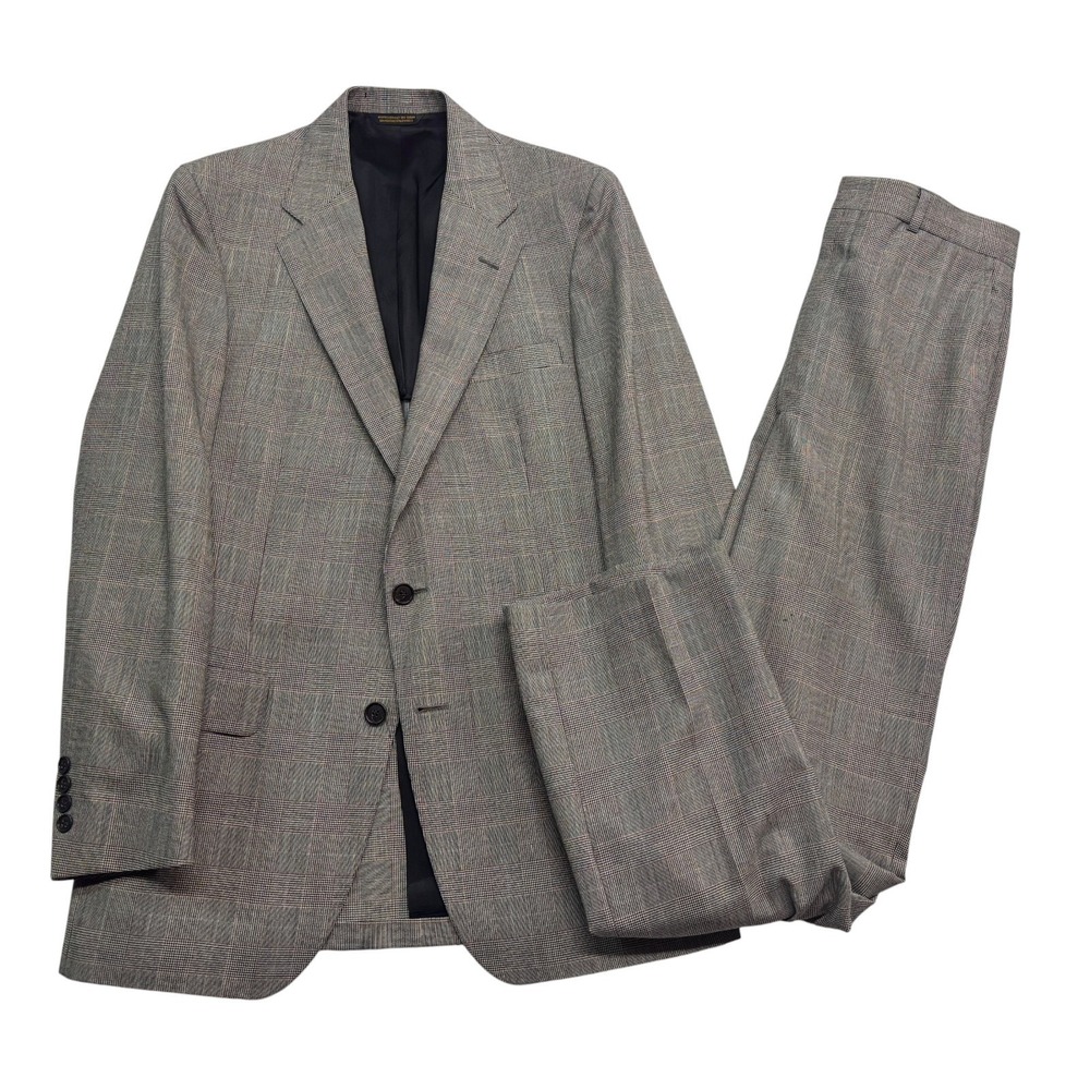 vtg Palm Beach 40L 33x32 Black White Red Glen Plaid 2pc Pant Suit Bootcut Wool